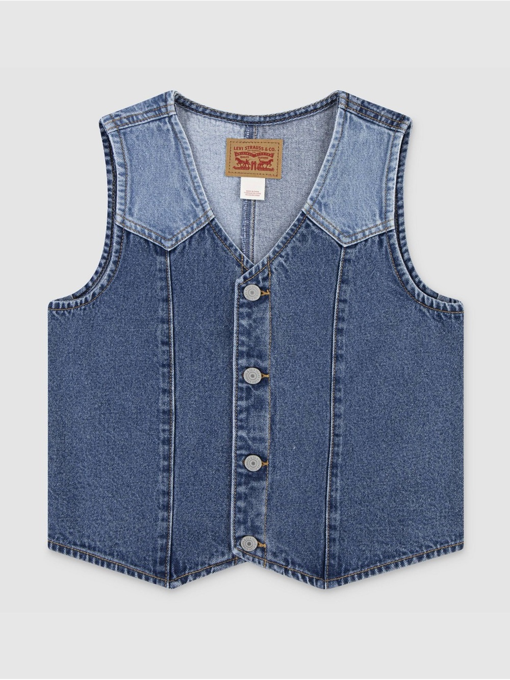 NWT Levi's Girls Two-tone V-Neck Denim Vest M 10-11Y Western Country Festival